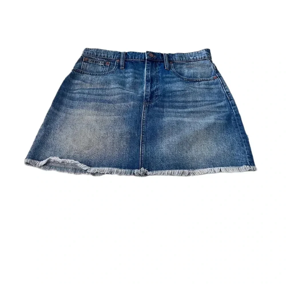 Madewell Rigid Denim A-Line Mini Skirt in Leandra Wash: Fluffy Hem Edition/Sz 31